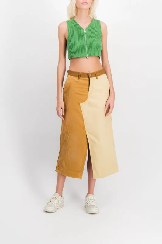 Color block midi skirt with front slit sold by Renaisa