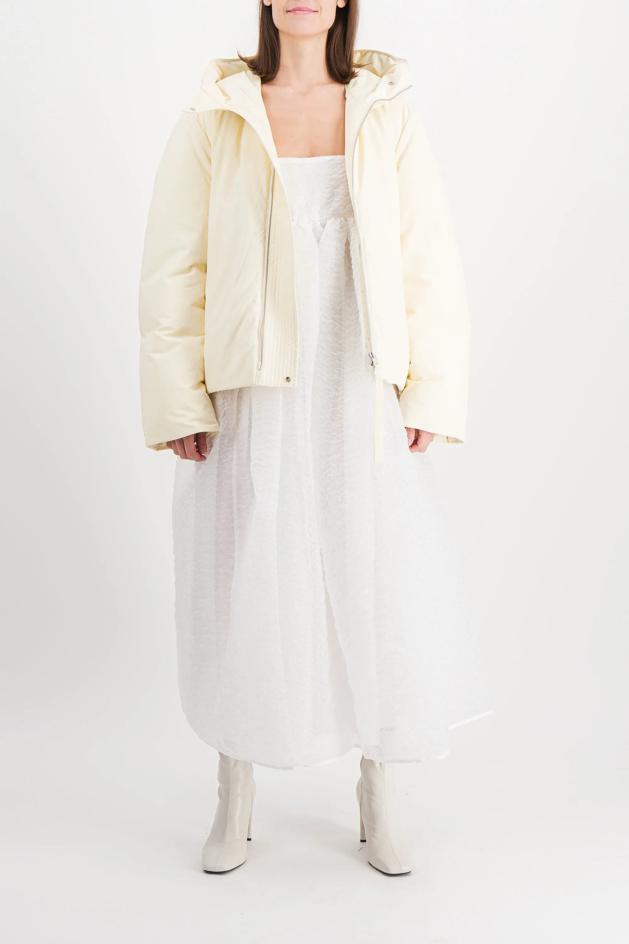 Recycled polyester cropped down jacket sold by Renaisa