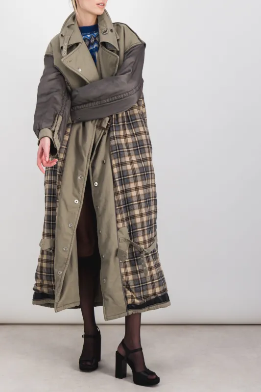 Reversible oversized cotton check trench coat sold by Renaisa