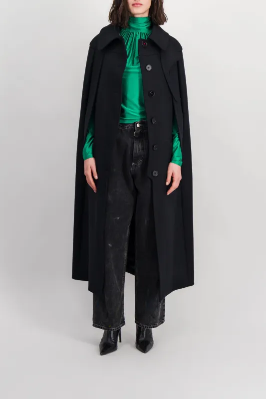Long wool cape coat sold by Renaisa