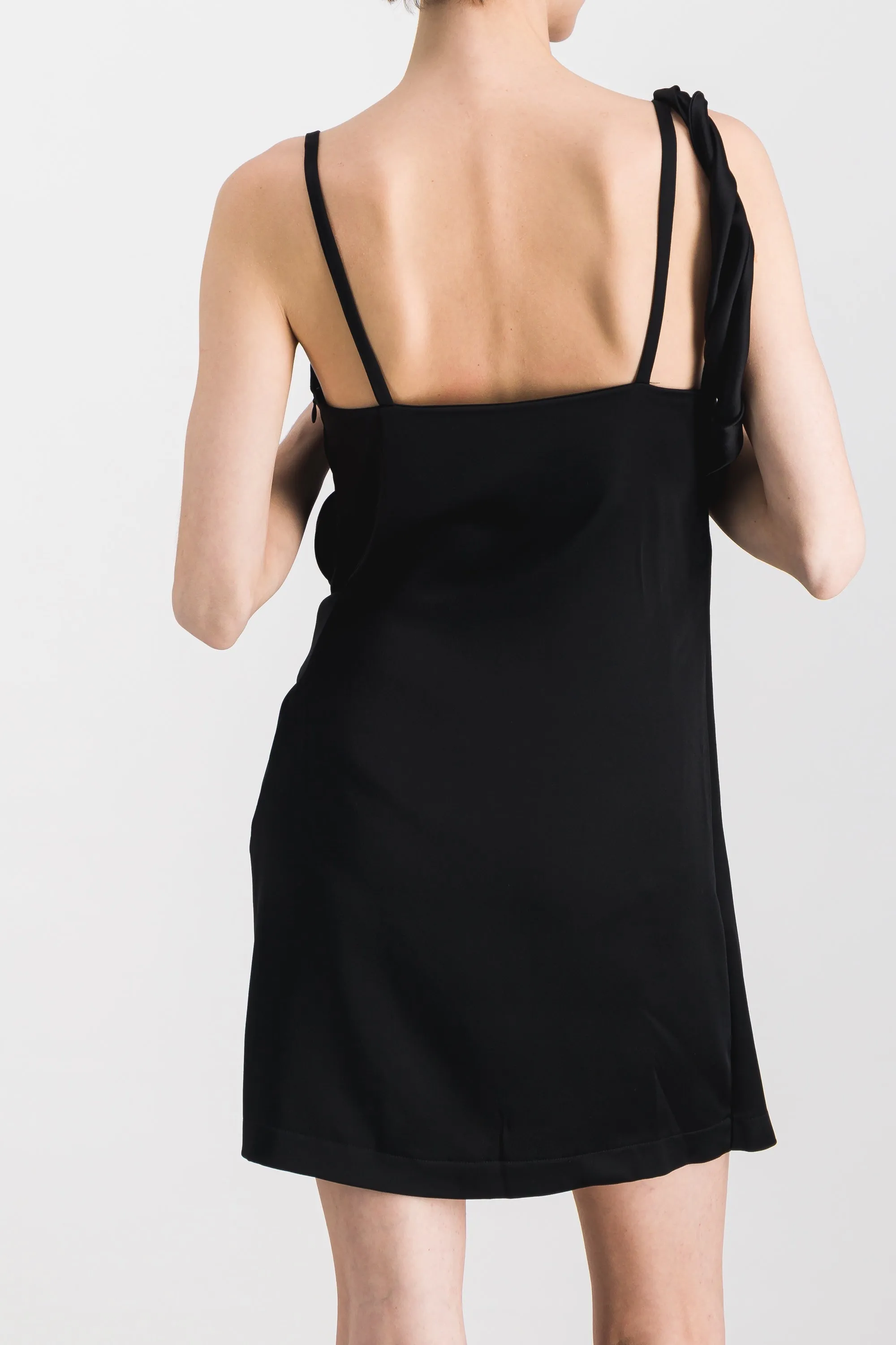 Asymmetric straps draped crêpe satin mini dress sold by Renaisa product image thumbnail 4