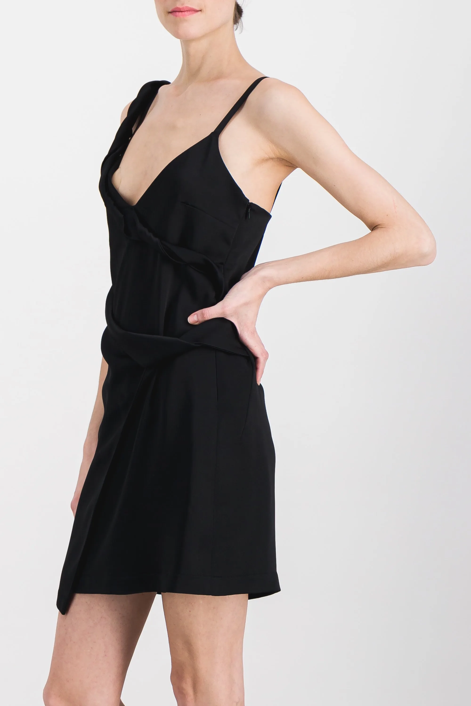 Asymmetric straps draped crêpe satin mini dress sold by Renaisa product image thumbnail 2