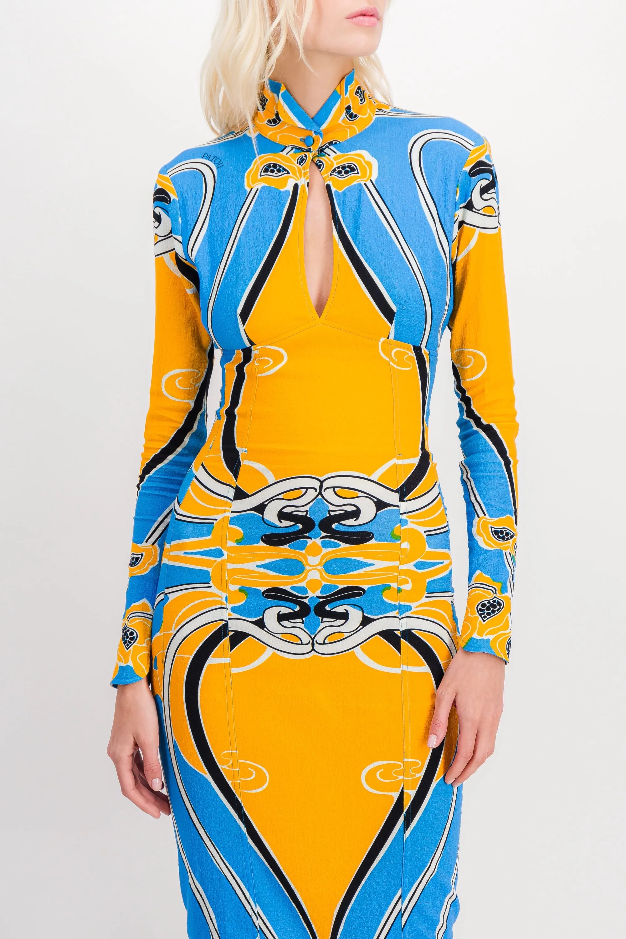 Printed cut out curve midi dress with long sleeves sold by Renaisa product image thumbnail 3