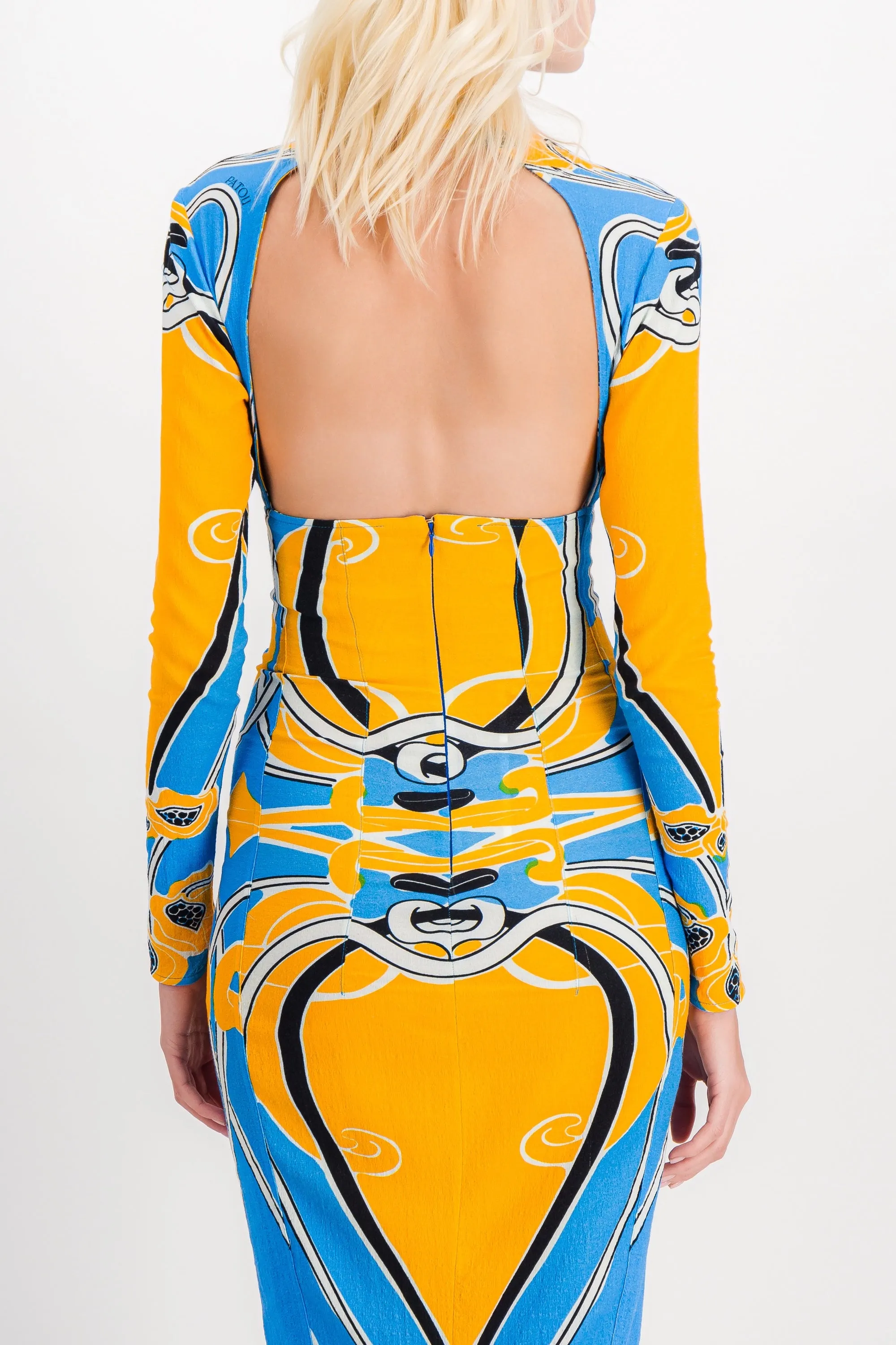 Printed cut out curve midi dress with long sleeves sold by Renaisa product image thumbnail 4
