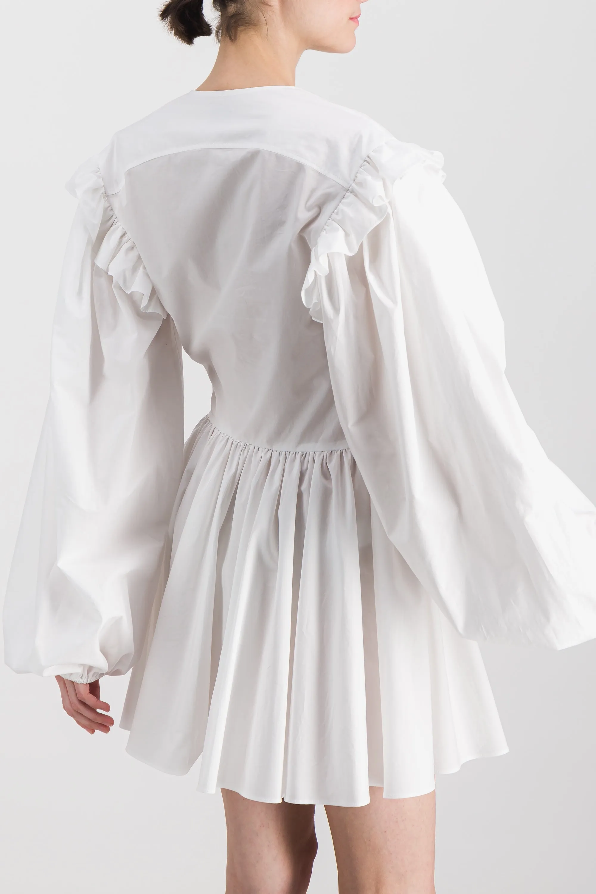 Puff sleeved pleated cotton mini dress sold by Renaisa product image thumbnail 4