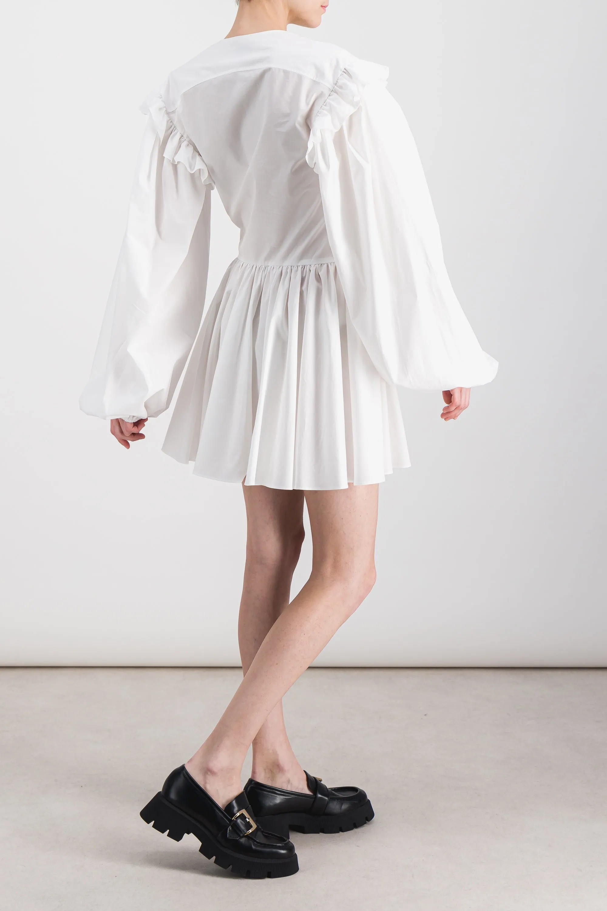 Puff sleeved pleated cotton mini dress sold by Renaisa product image thumbnail 2