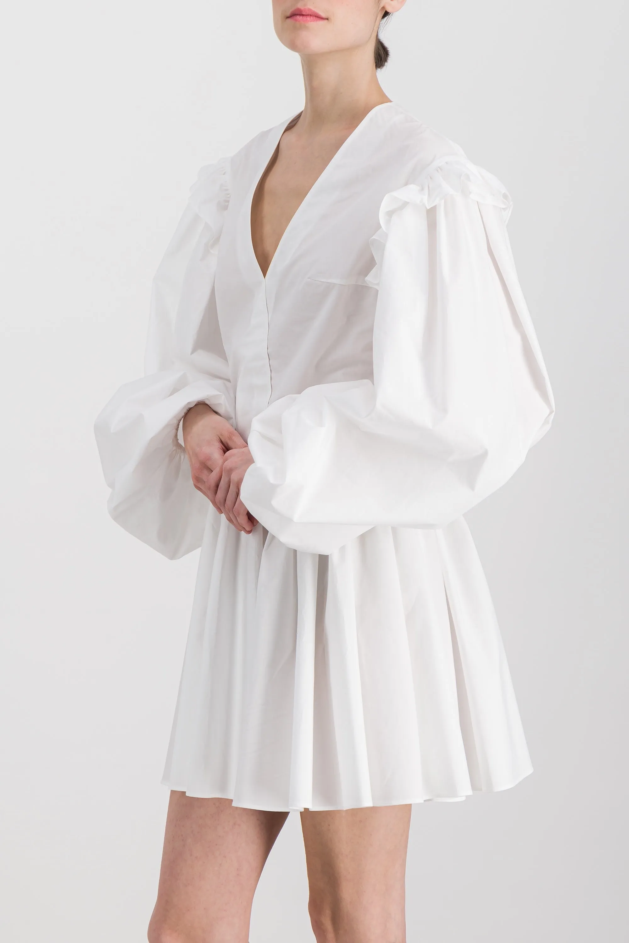 Puff sleeved pleated cotton mini dress sold by Renaisa product image thumbnail 3
