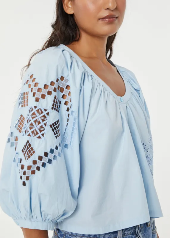 Tammy Top | Sky Heart Eyelet sold by Rhode