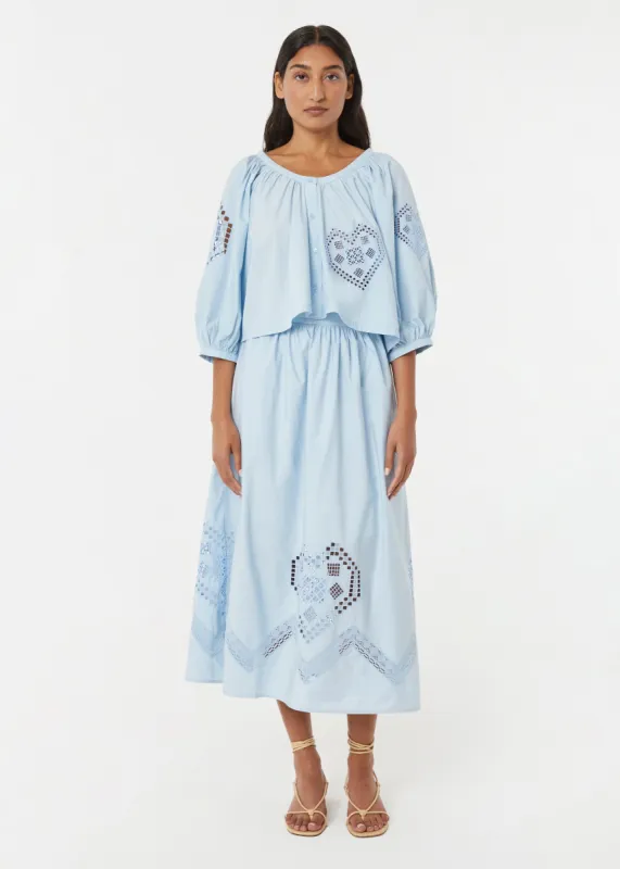 Aaron Skirt | Sky Heart Eyelet sold by Rhode