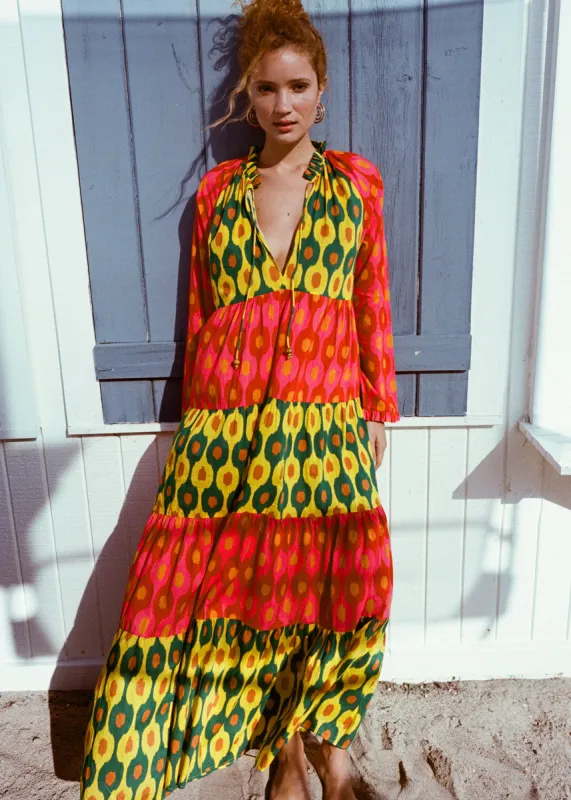 Cosima Dress | Pink & Yellow Palladio Ikat Colorblock sold by Rhode