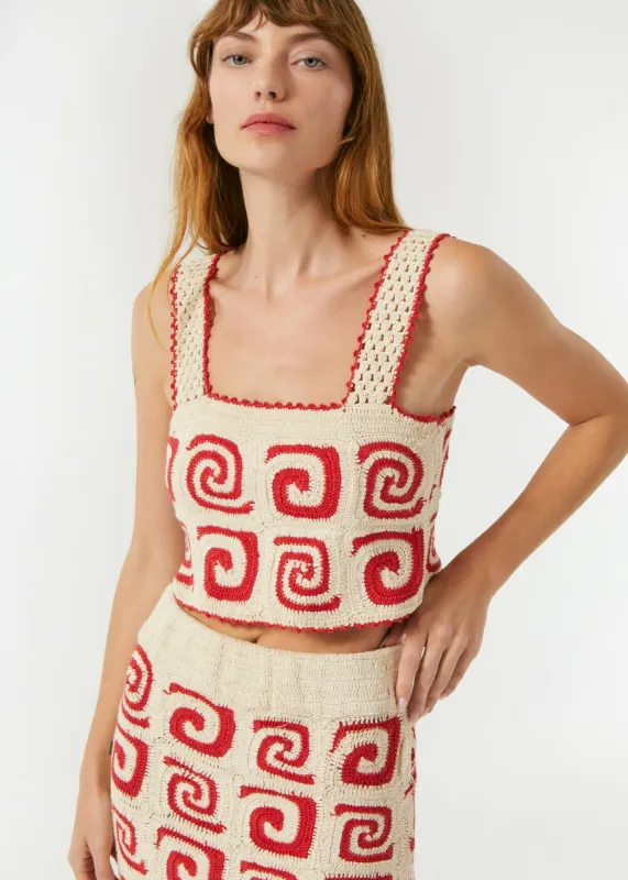 Sloane Top | Red Swirl Crochet SS sold by Rhode
