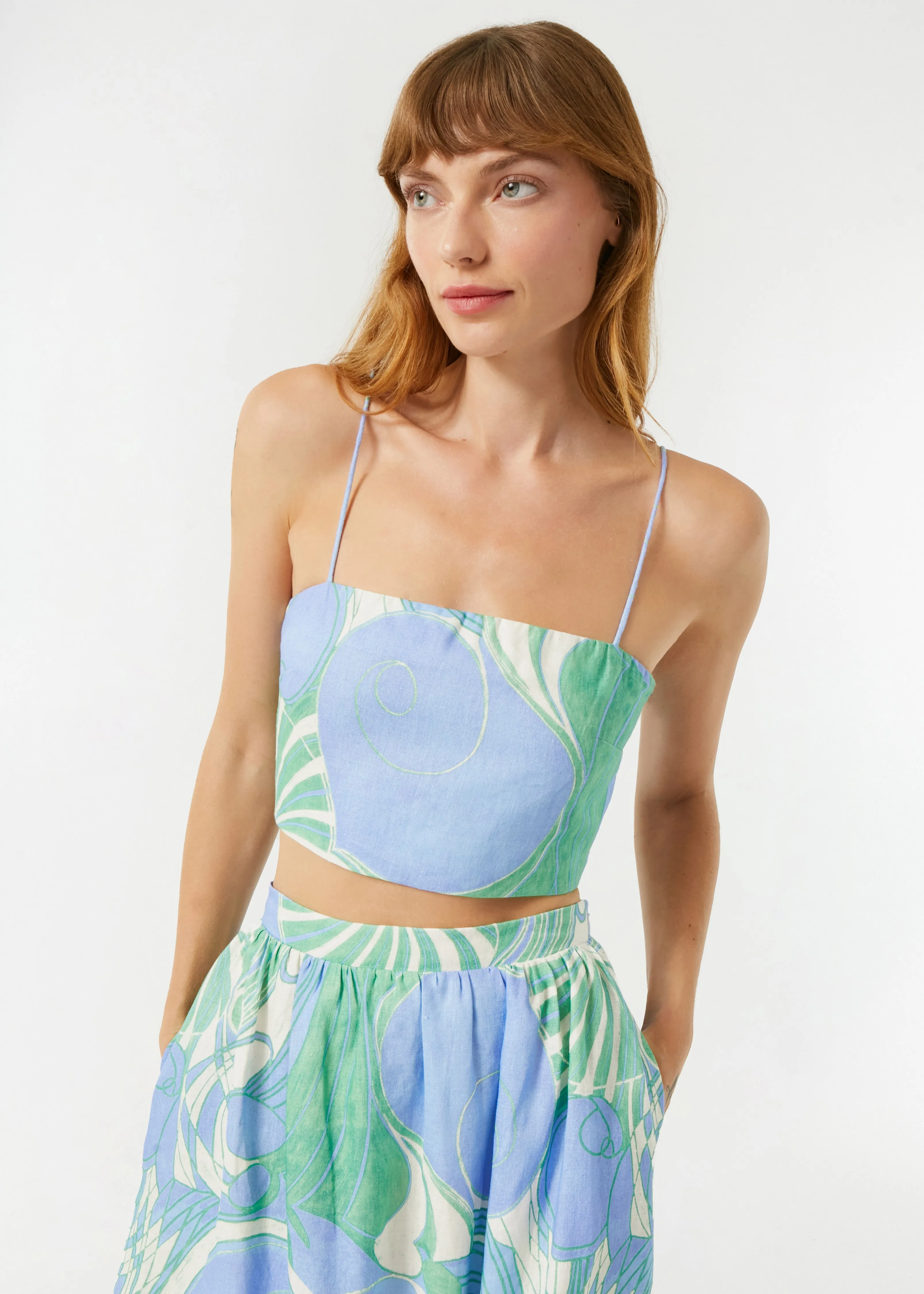 Linen Dina Top | Periwinkle Deco Surf Grande SS sold by Rhode