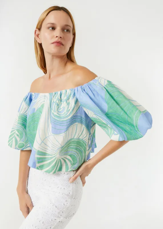 Linen Sima Top | Periwinkle Deco Surf Grande SS sold by Rhode