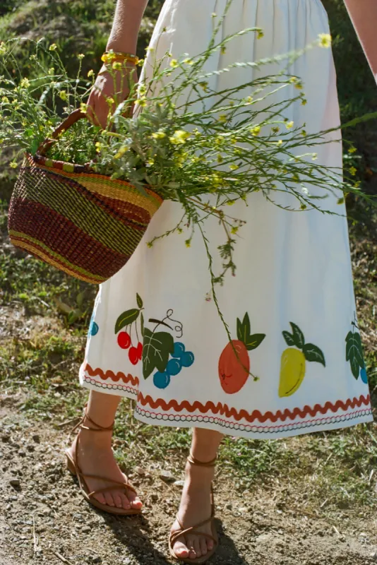 Aaron Skirt | White Fruit Applique sold by Rhode