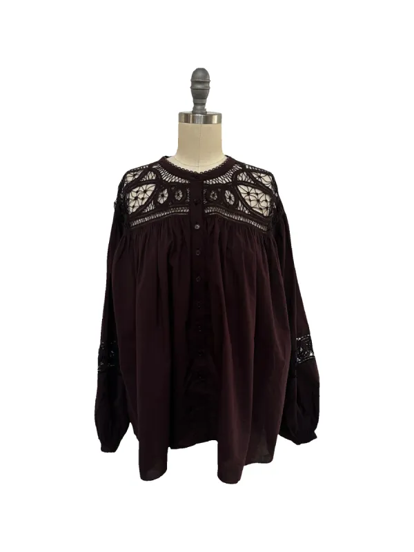 Brown Button-Down Top with Lace Detailing sold by Rhode