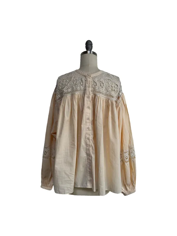 Cream Button-Down Top with Lace Detailing sold by Rhode
