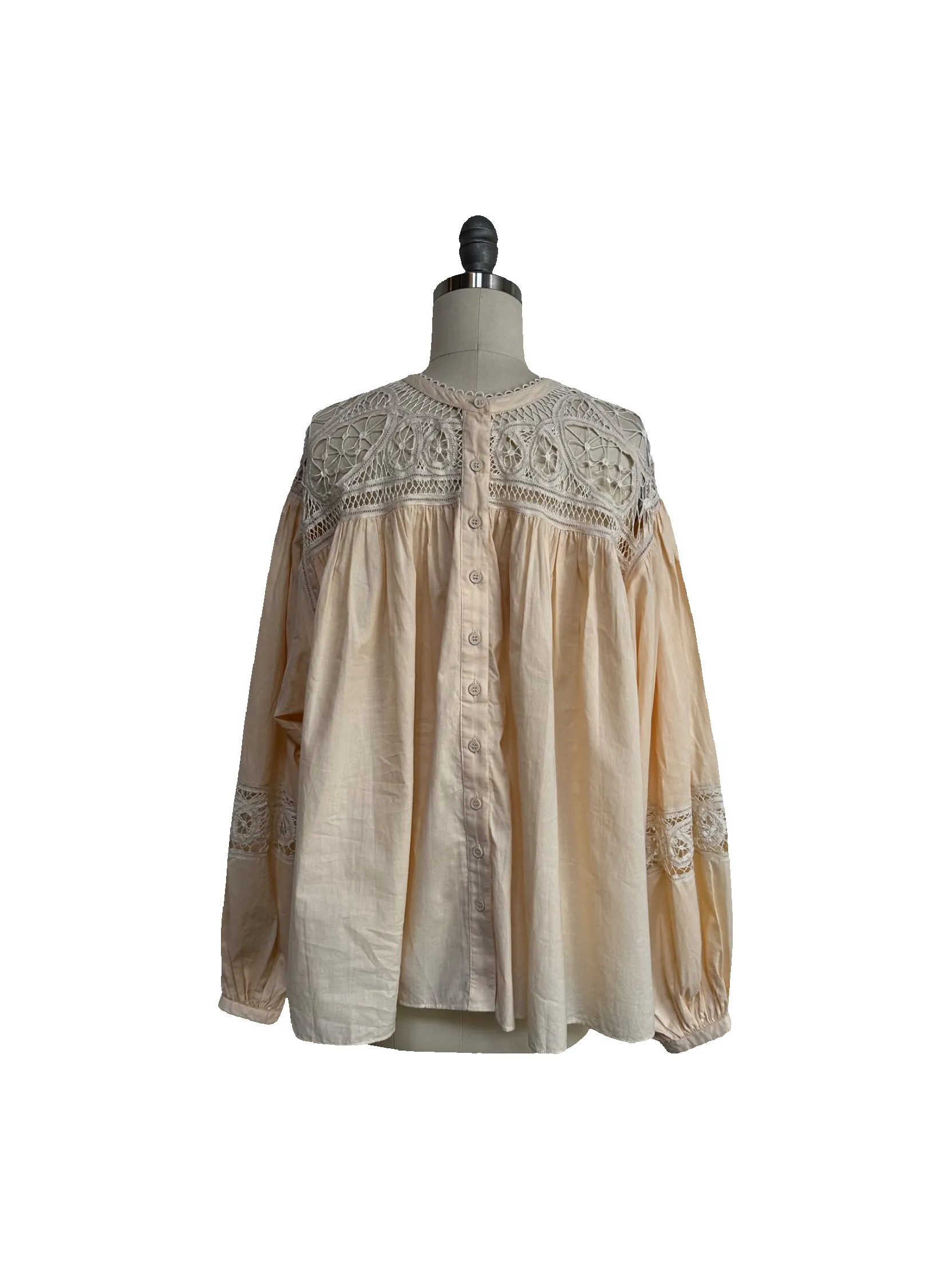 Cream Button-Down Top with Lace Detailing sold by Rhode