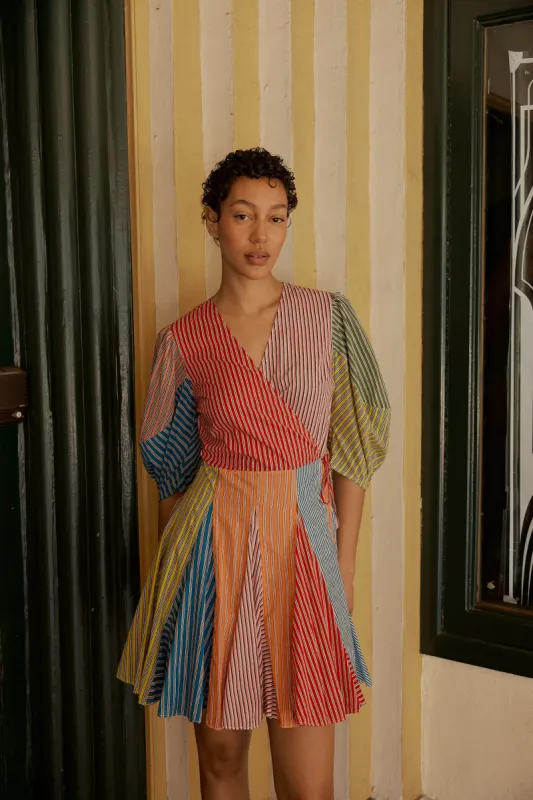 Claudine Dress | Multi Stripe Patchwork sold by Rhode