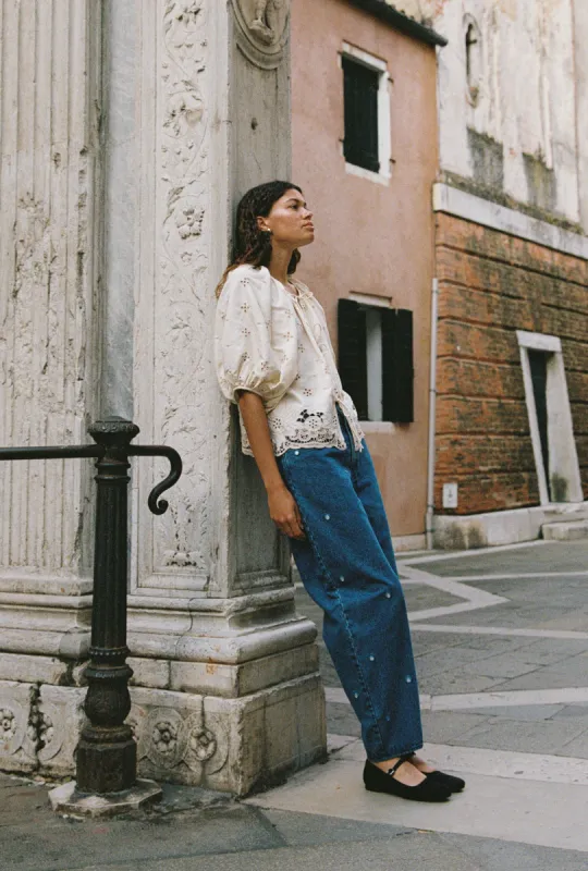 Patrizia Top | Silky Warm Ivory Etoile Eyelet sold by Rhode