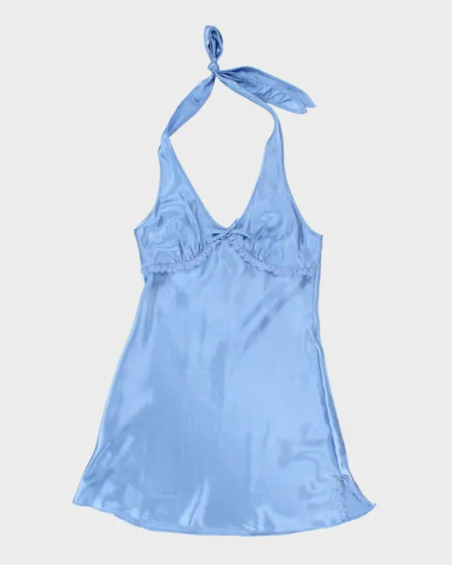Y2k 00s La Vie En Rose Blue Halter Slip Dress - M sold by Rokit