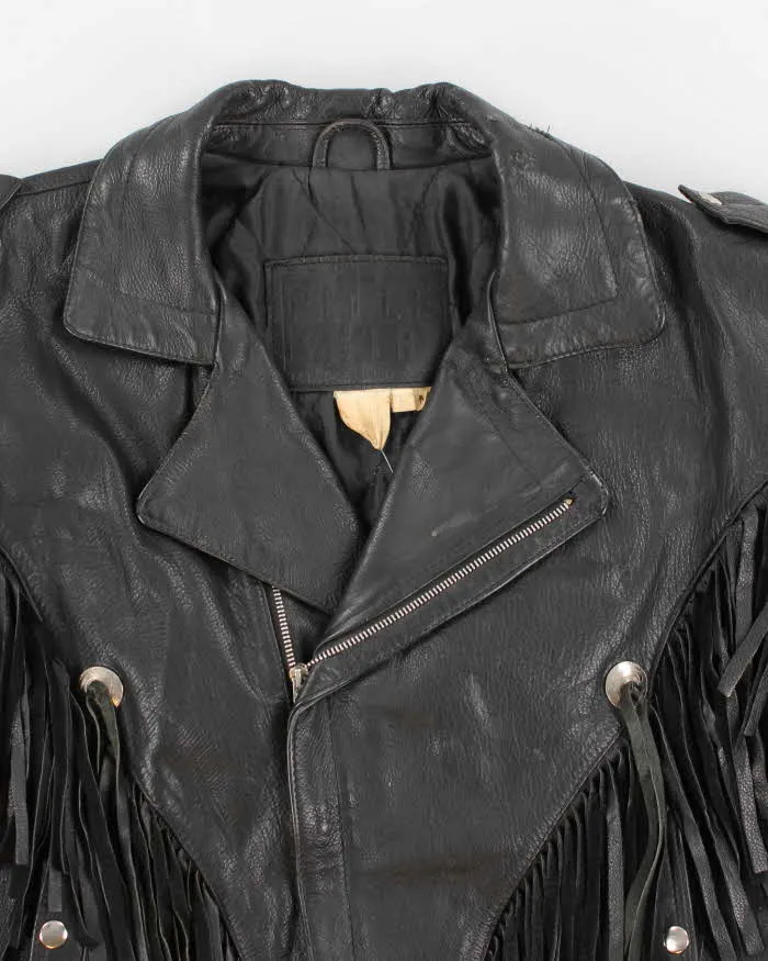 Vintage 80s Fringe Thick Leather Jacket - M sold by Rokit product image thumbnail 3