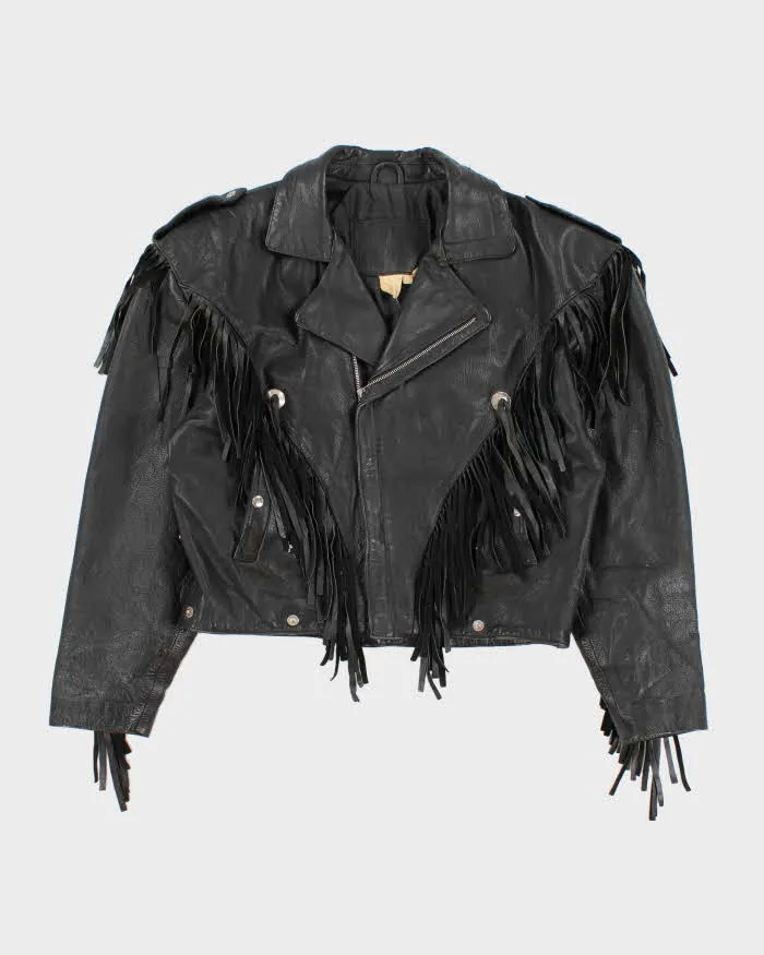 Vintage 80s Fringe Thick Leather Jacket - M sold by Rokit