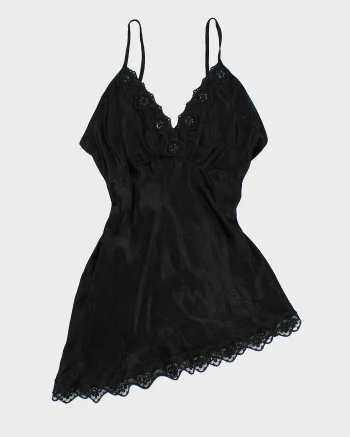 Y2k 00s Black Satin Beaded Cami Top - XL sold by Rokit