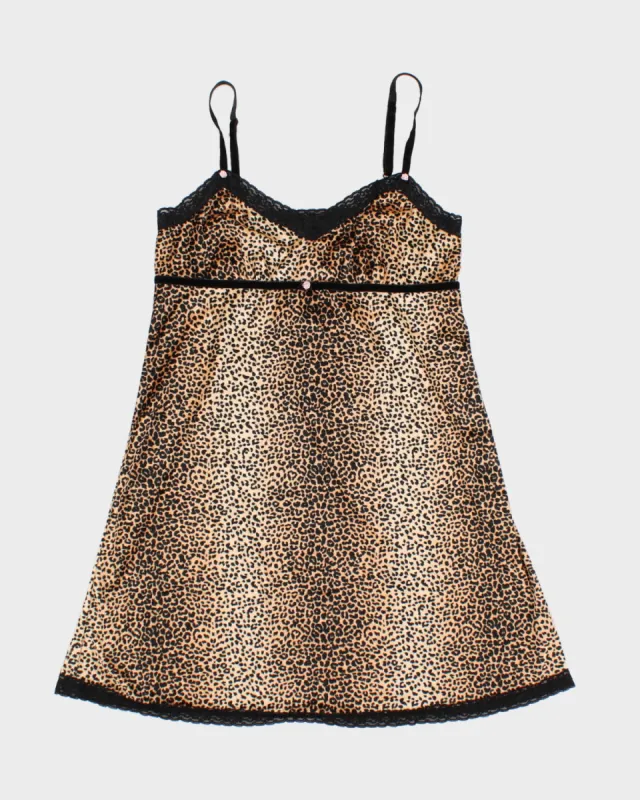 Y2K 00s Cheetah Print Laced Velour Slip Dress - M sold by Rokit