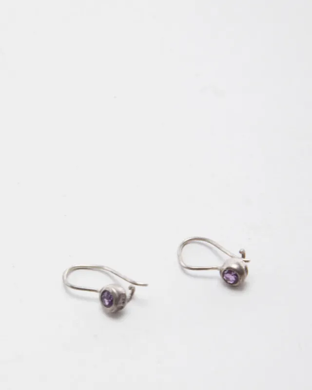 Silver Purple Stoned Earrings sold by Rokit