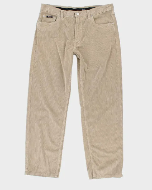 Mens Beige Boss Corduroy Trousers - W36 L31 sold by Rokit