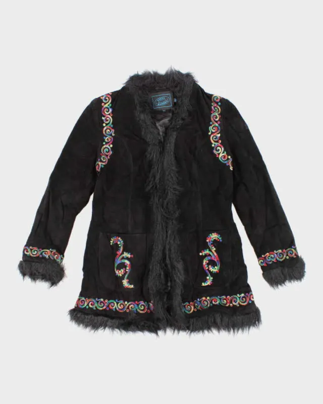 Vintage 90s Steve Madden Suede Faux Fur Embroidered Jacket - M sold by Rokit