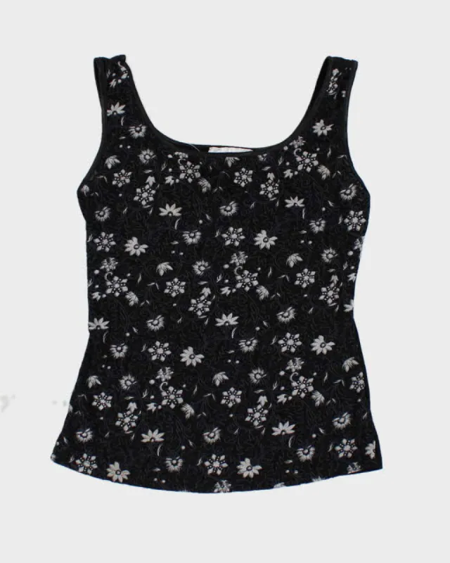 Y2k 00s La Vie En Rose Black Floral Cami - M sold by Rokit