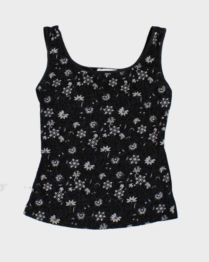 Y2k 00s La Vie En Rose Black Floral Cami - M sold by Rokit
