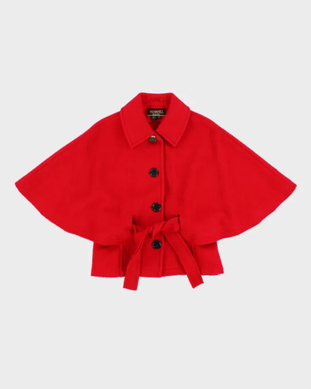 Red Wool Blend Belted Poncho Jacket sold by Rokit