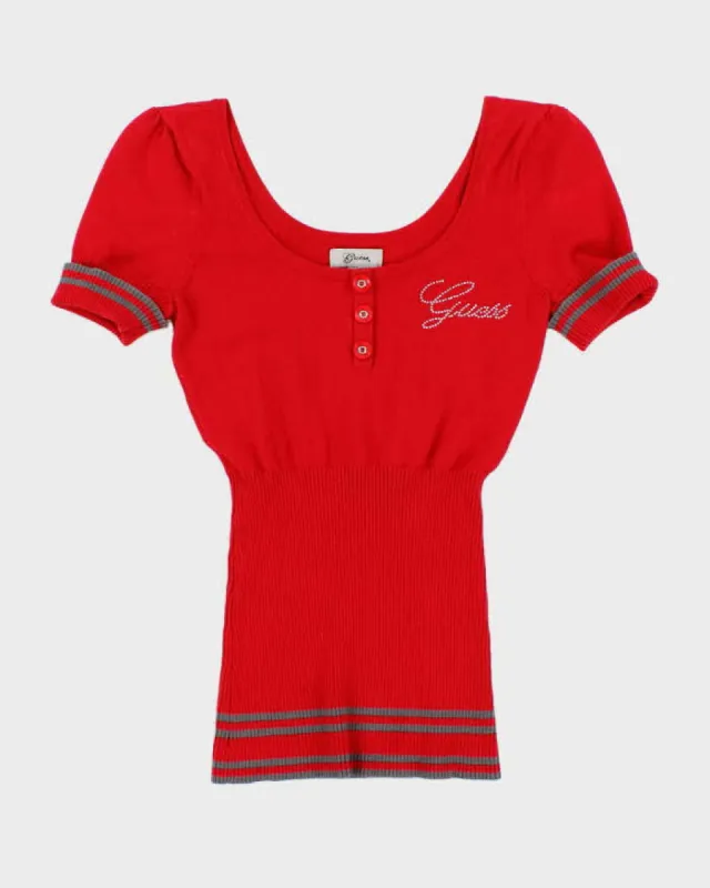 Women's Vintage Guess Rhinestoned Top - XXS sold by Rokit