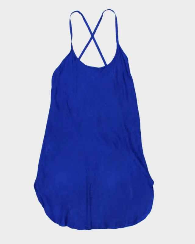 Vintage Y2k 00s Silk Blue Floral Slip Dress - L sold by Rokit