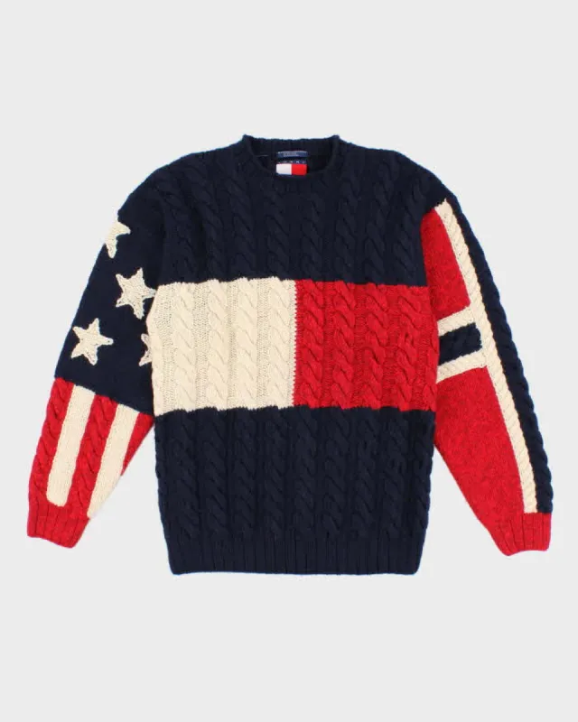 90s Vintage Men's Navy Tommy Hilfiger USA Knit Sweater - M made by Tommy Hilfiger