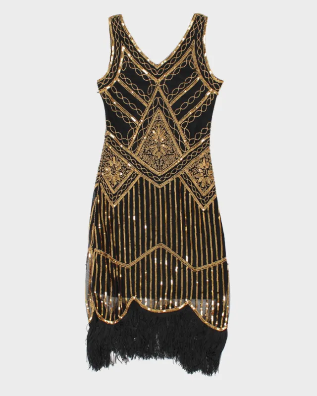 Gold Sequined Black Flapper Dress - M sold by Rokit
