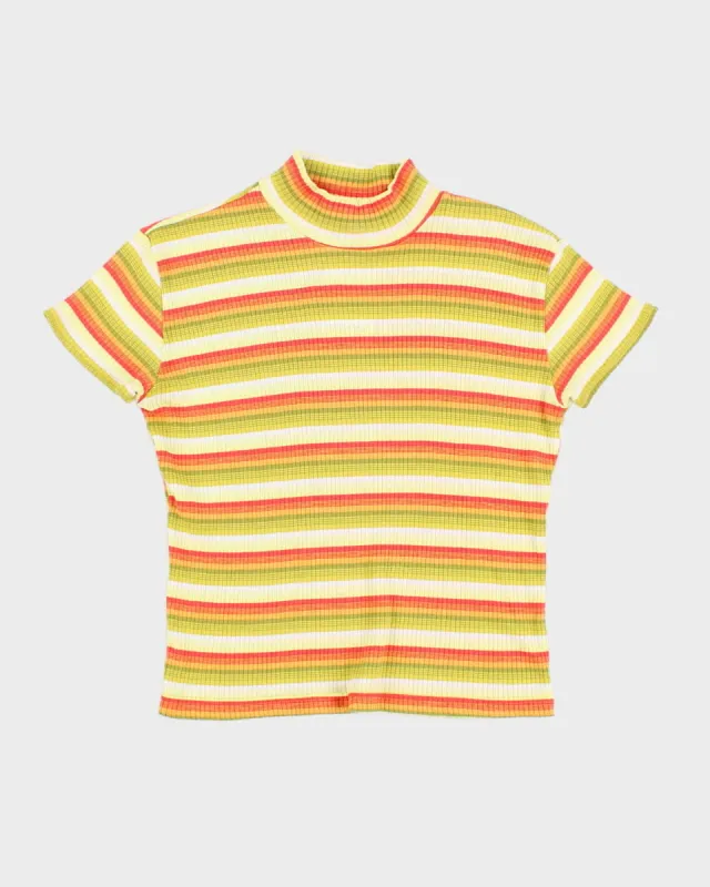90s High Neck Ribbed Striped Top - S sold by Rokit