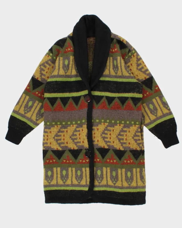 Vintage Knit Patterned Long Cardigan - M made by Rokit