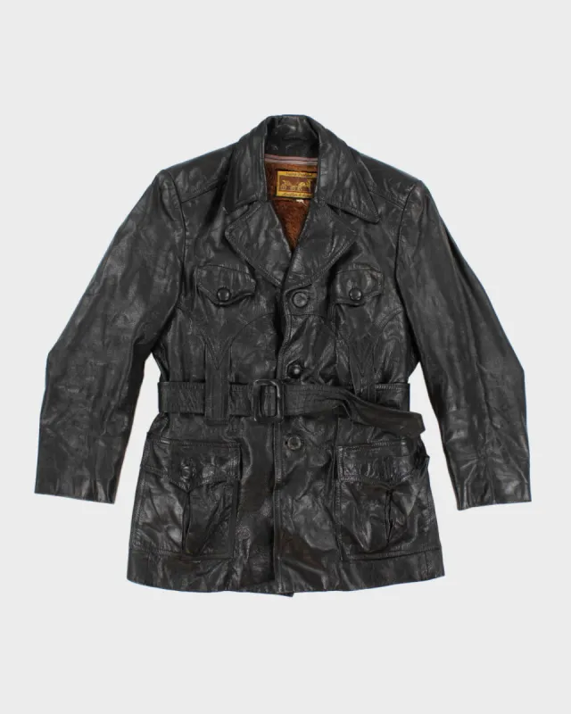 Vintage Fleece Lined Belted Leather Jacket - M sold by Rokit
