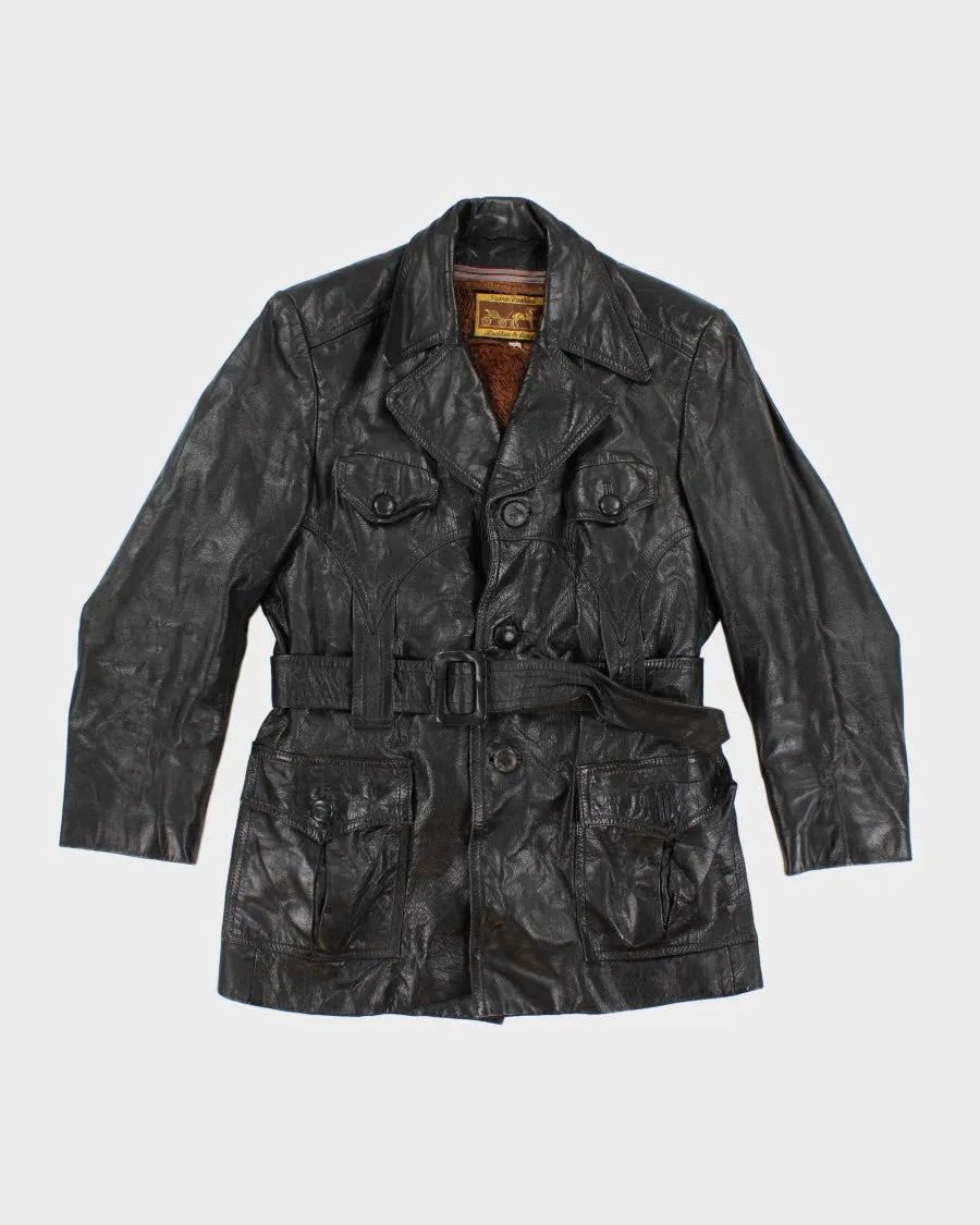 Vintage Fleece Lined Belted Leather Jacket - M sold by Rokit