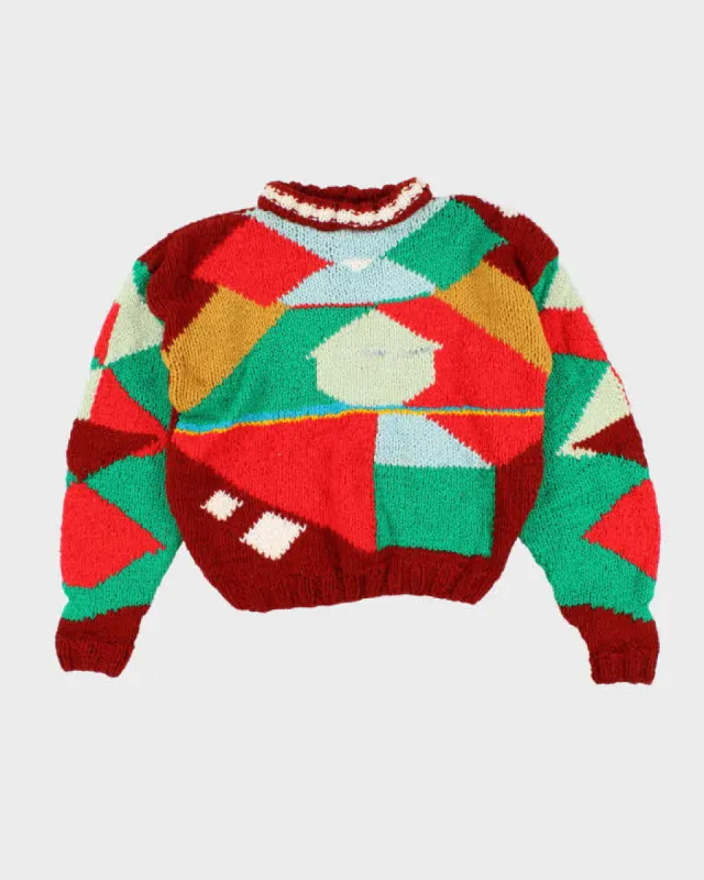 Mens Multi Coloured Patchwork Hand Knit Jumper - L sold by Rokit