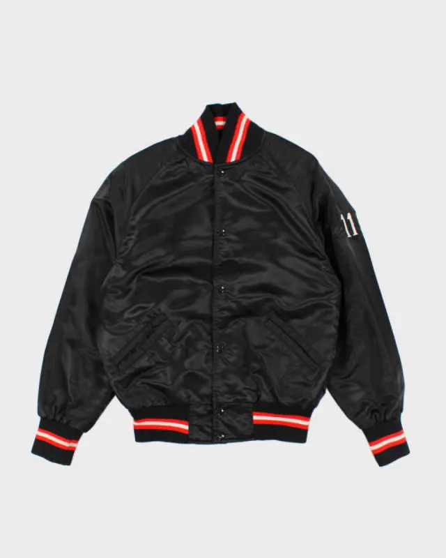 60s Vintage Mens Satin Finish Black Varsity Jacket - M made by Rokit