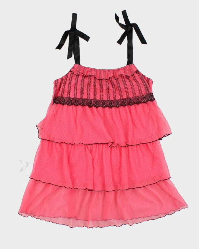 Vintage Y2k 00s Pink Mesh Lace Top - M sold by Rokit