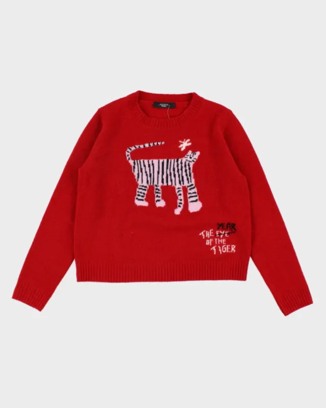 Weekend MaxMara Red Year Of The Tiger Jumper - L sold by Rokit