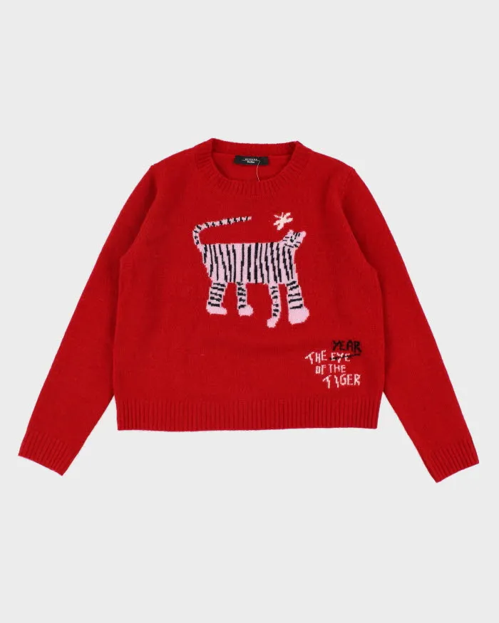 Weekend MaxMara Red Year Of The Tiger Jumper - L sold by Rokit