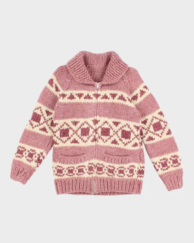 Vintage 90s Handmade Pink Knit Zip Up Jacket - S/M sold by Rokit