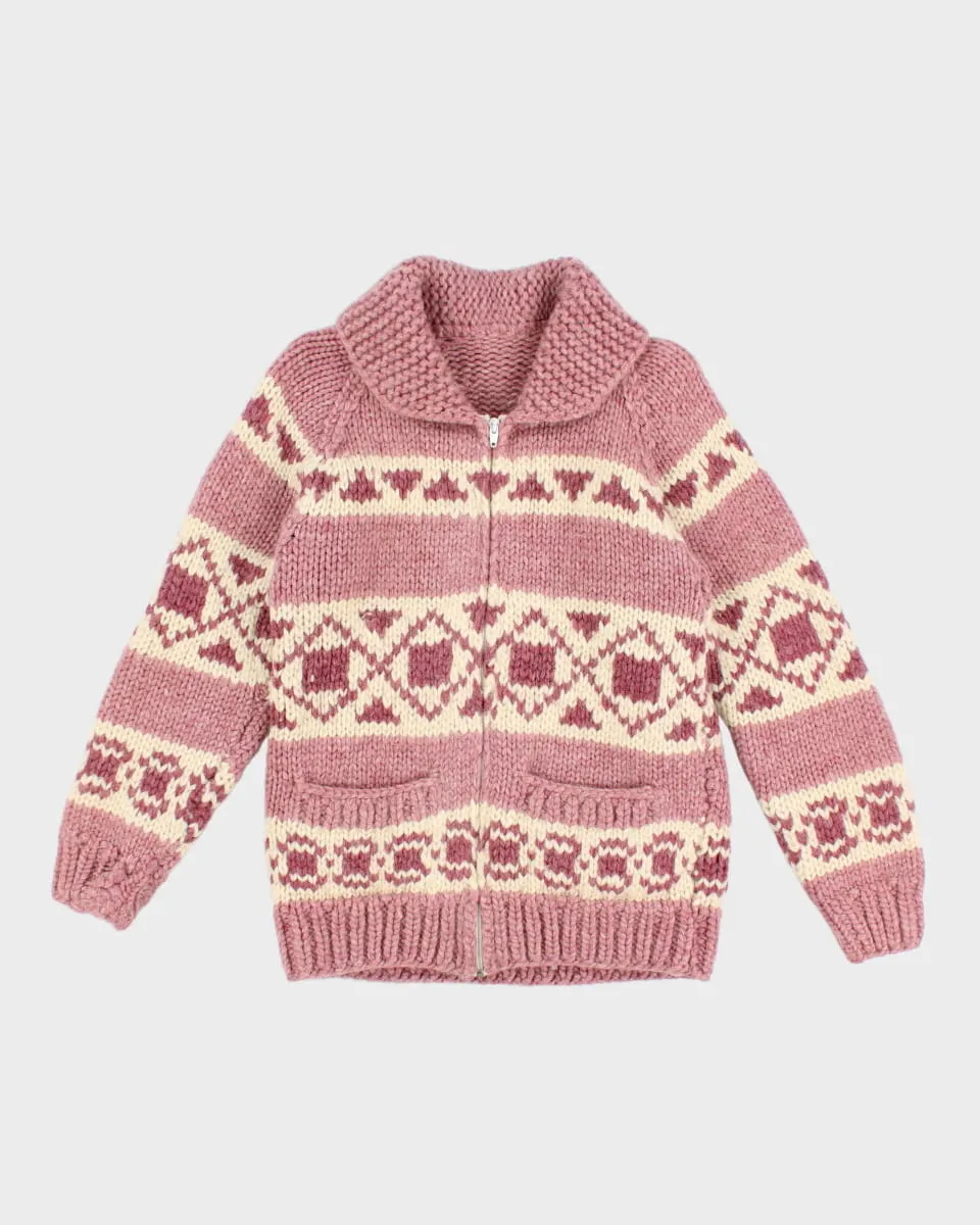 Vintage 90s Handmade Pink Knit Zip Up Jacket - S/M sold by Rokit