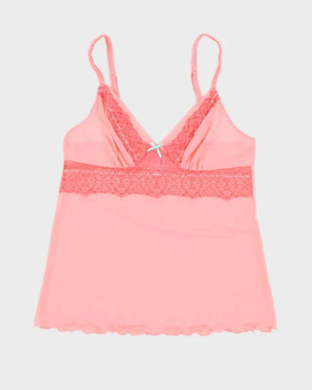 Y2K 00s La Vie En Rose Pink Mesh Cami - S sold by Rokit